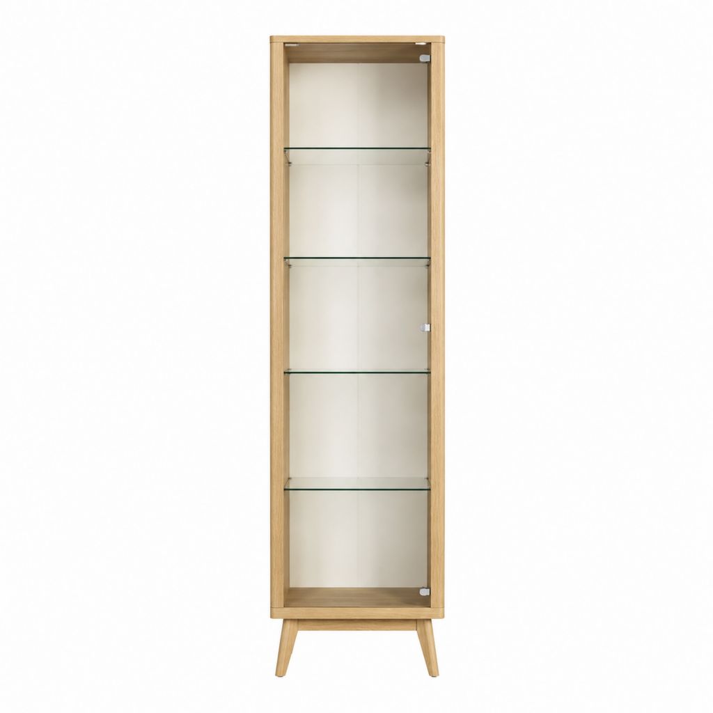 Standvitrine naturfarben mit Eichenfurnier und Glastür 40 x 180 x 35 cm