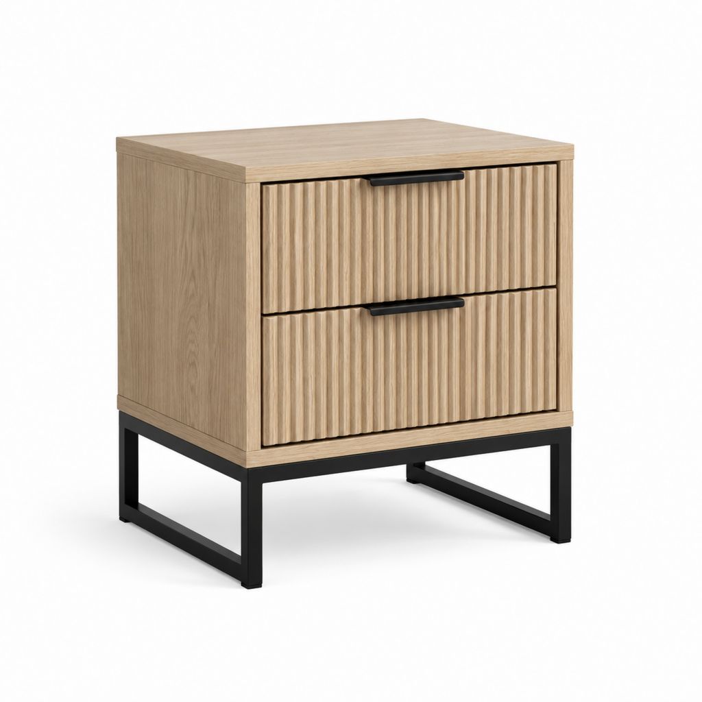 Nachttisch mit 2 Schubladen Eichenoptik MDF und Stahl rechteckig 45 x 40 x 55 cm