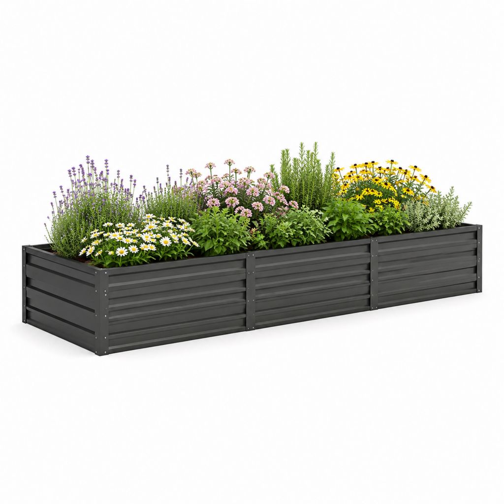 Hochbeet Anthrazit aus pulverbeschichtetem Stahl rechteckig 240 x 60 x 30 cm
