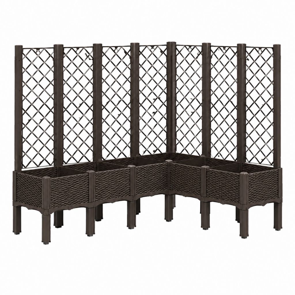 3er-Set Hochbeete mit Rankgitter Dunkelbraun PP Rechteckig 43 x 43 x 142 cm