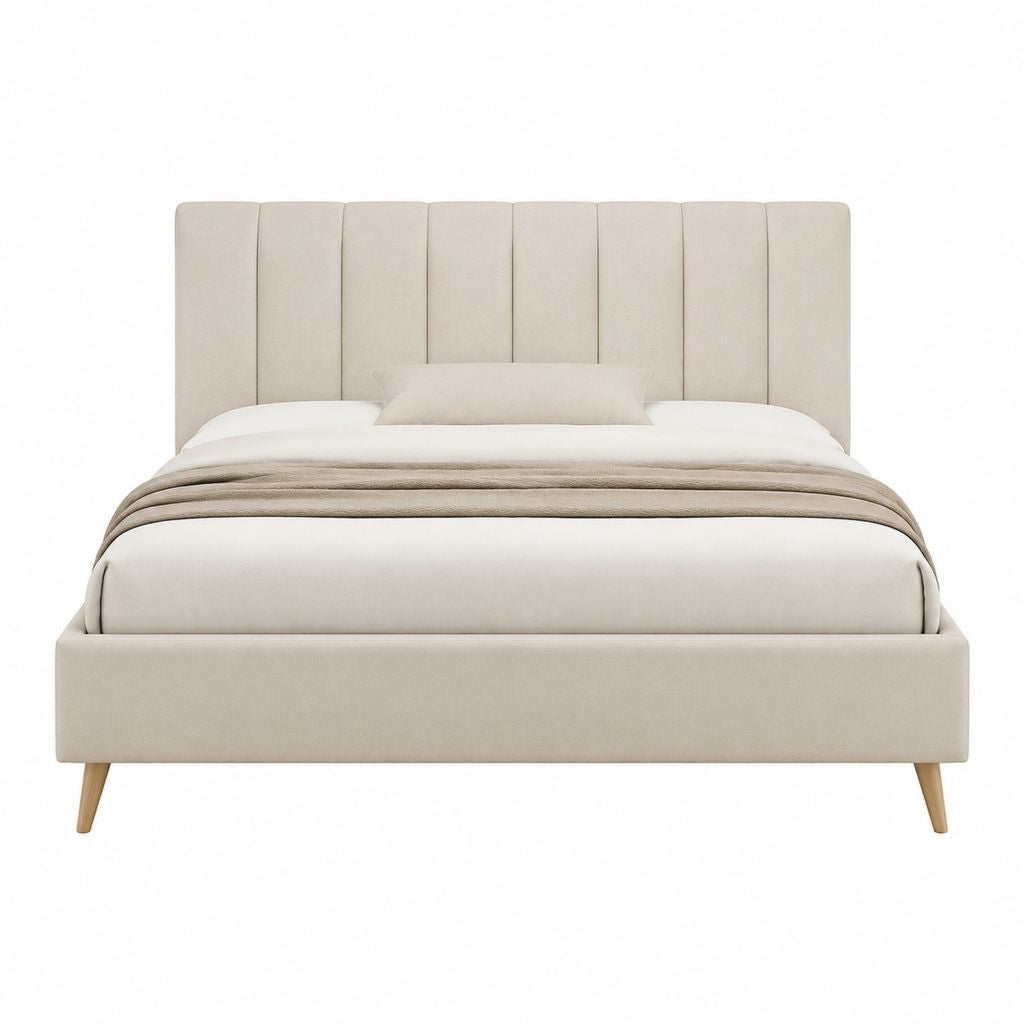 Stauraumbett Polsterbett Beige Polyester rechteckig 180 x 200 cm mit hohem Kopfteil