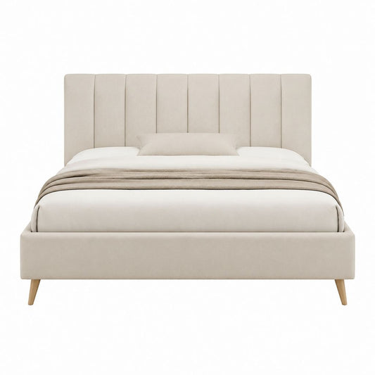 Stauraumbett Polsterbett Beige Polyester rechteckig 180 x 200 cm mit hohem Kopfteil