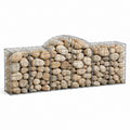 Gabionen-Steinkorb beige silber aus verzinktem Stahl mit Naturkieseln rechteckig mit Rundbogen 180 x 30 x 70 cm