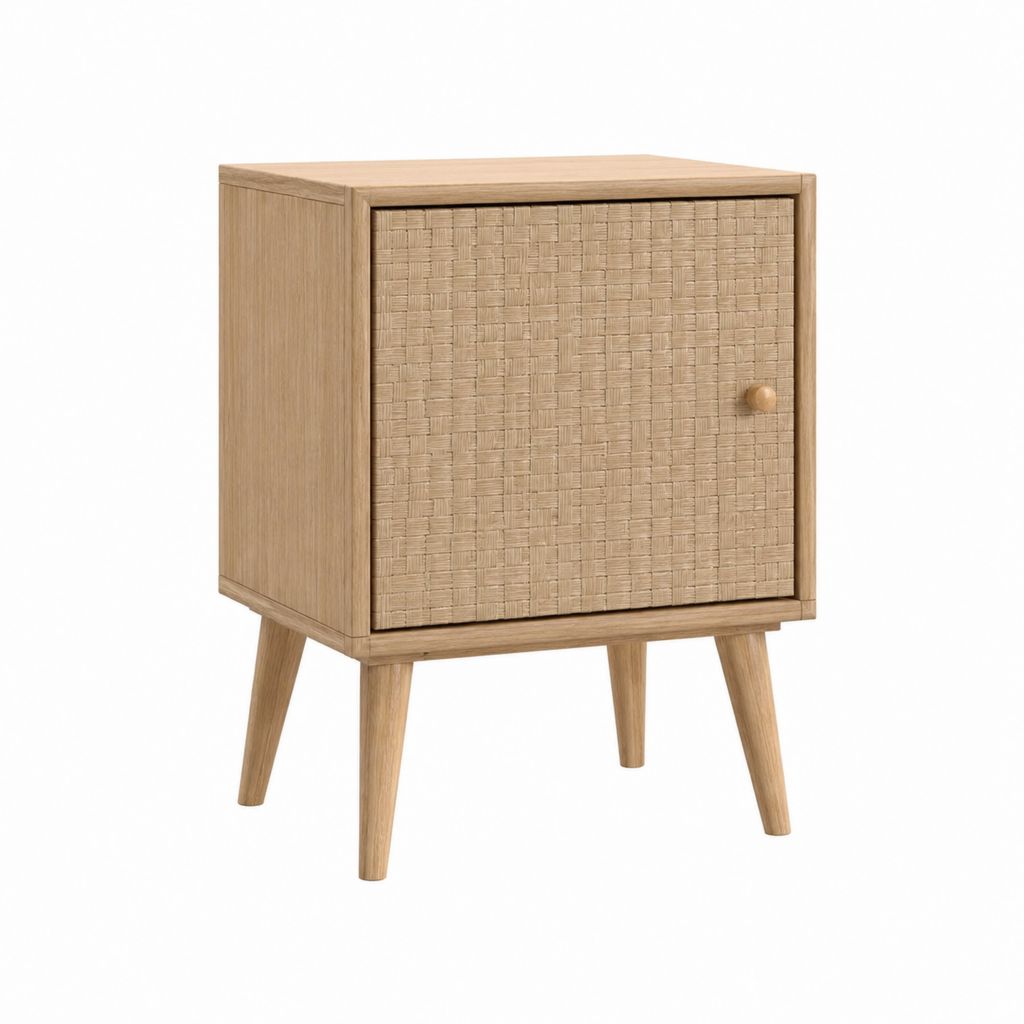 Nachttisch mit Tür Natur MDF Eichenfurnier Rattan 40 x 35 x 60 cm