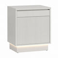 Nachttisch Weiß aus Spanplatte rechteckig mit Schublade Tür und LED-Sockel 50 x 40 x 60 cm