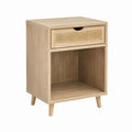 Nachttisch mit Schublade und offenem Fach Eichenoptik MDF Rattan rechteckig 40 x 35 x 60 cm