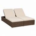 Doppel-Sonnenliege 2er-Set Braun PE-Rattan mit cremefarbenen Polyesterpolstern 200 x 120 x 70 cm