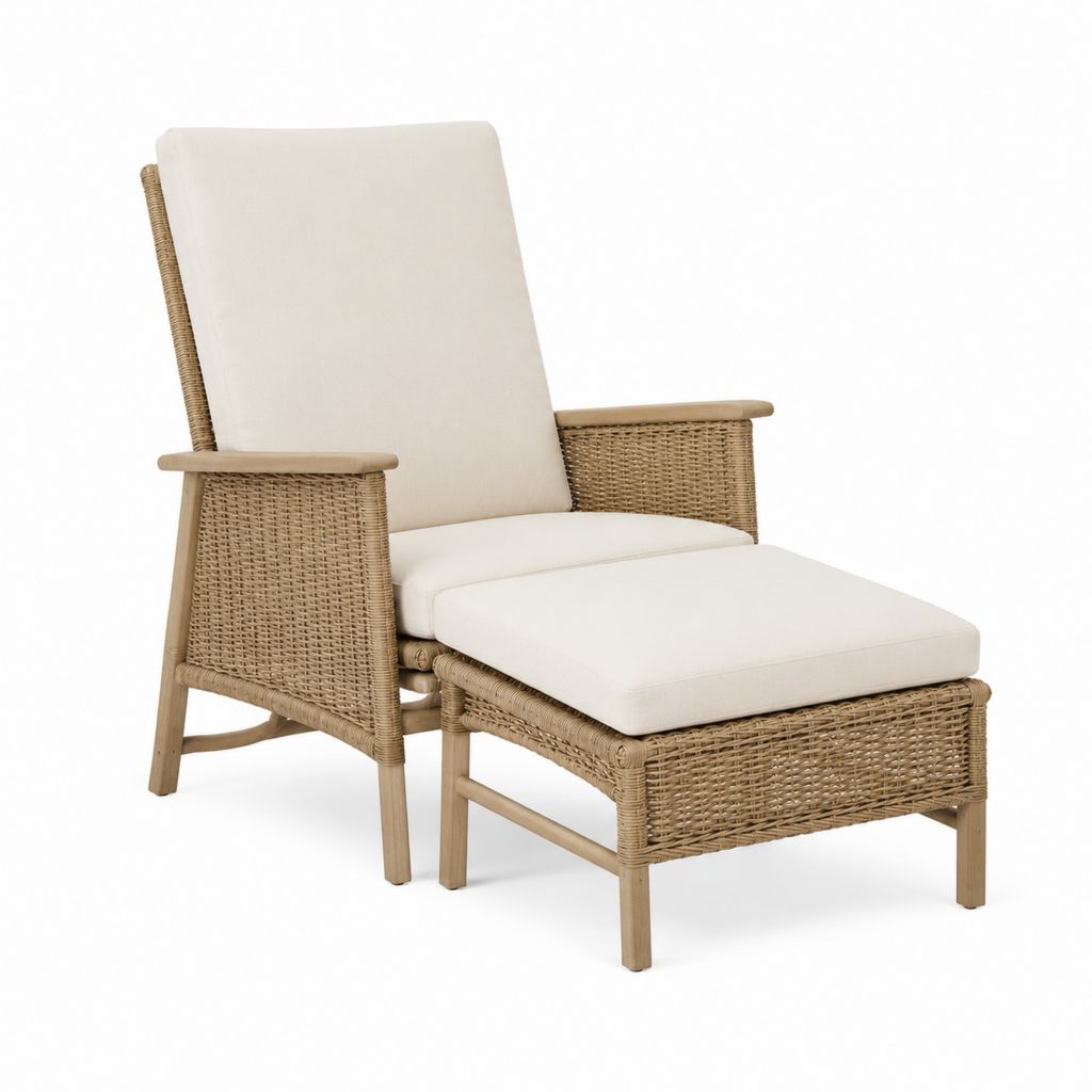 Gartenliege Set Beige aus PE-Rattan und Akazien-Massivholz mit Polstern 75 x 90 x 105 cm
