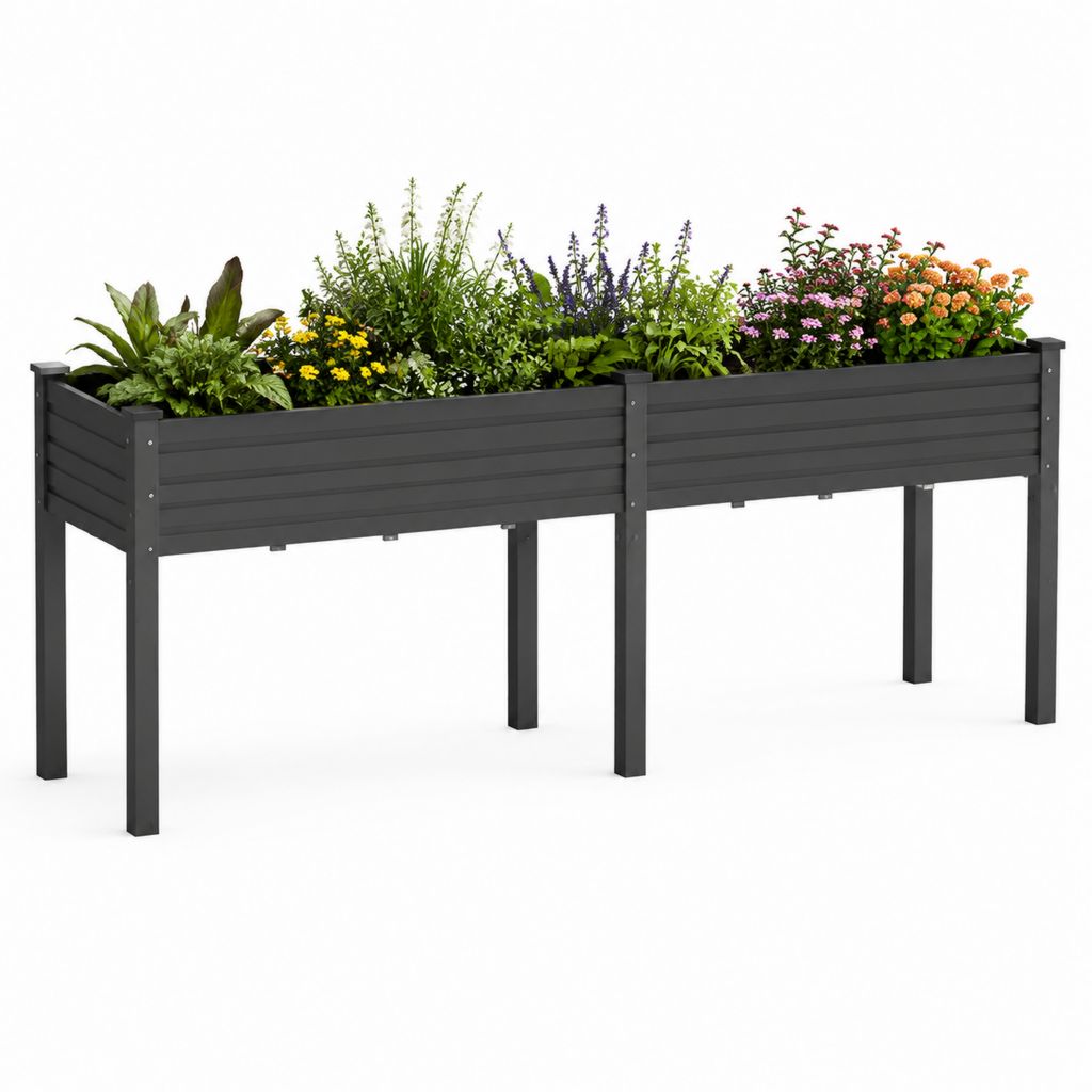 2er-Set Hochbeete Anthrazit aus pulverbeschichtetem verzinktem Stahl rechteckig je 100 x 40 x 80 cm