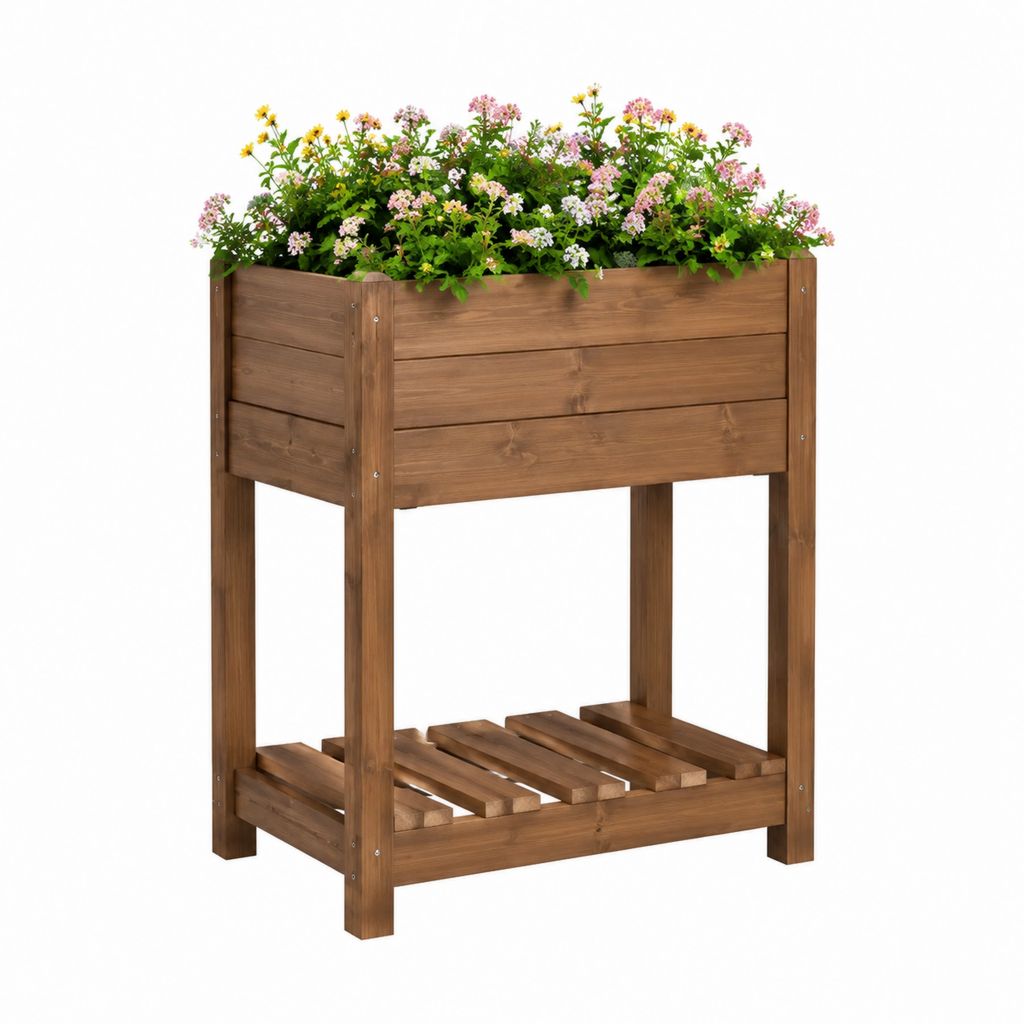 Hochbeet Pflanzkasten mit Ablage Braun massives Kiefernholz rechteckig 80 x 40 x 80 cm