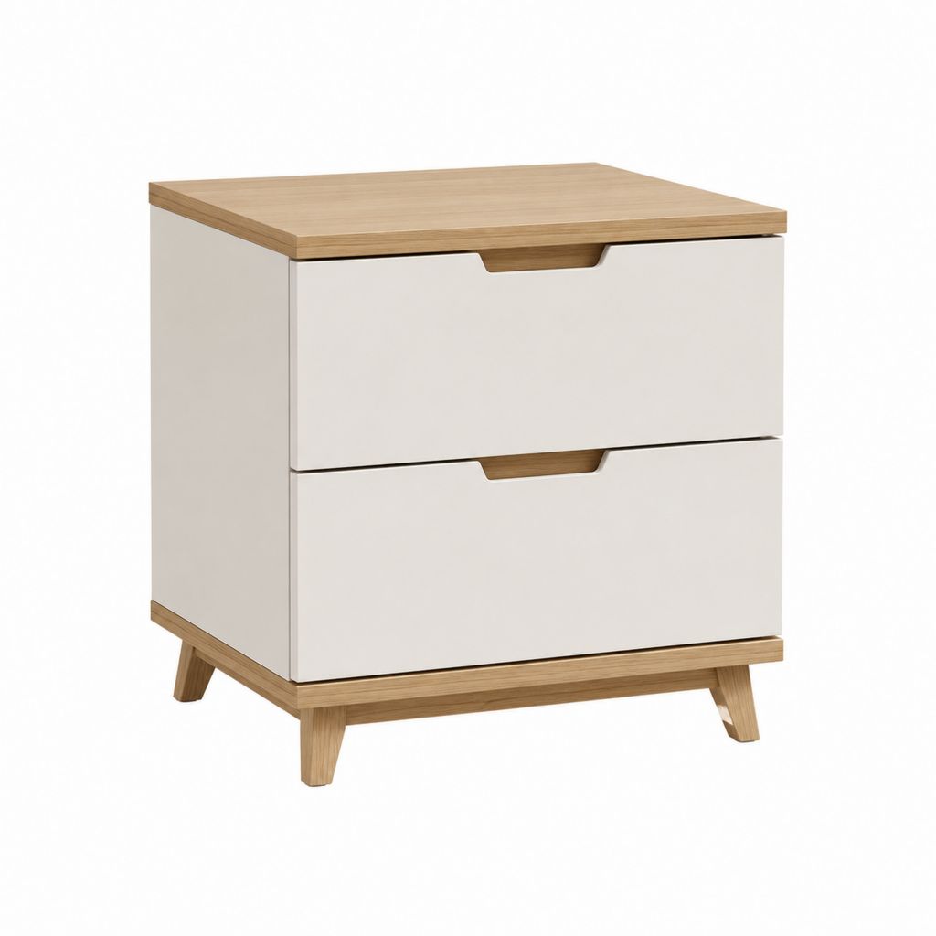 Nachttisch mit 2 Schubladen Weiß Eichedekor MDF rechteckig 40 x 40 x 50 cm