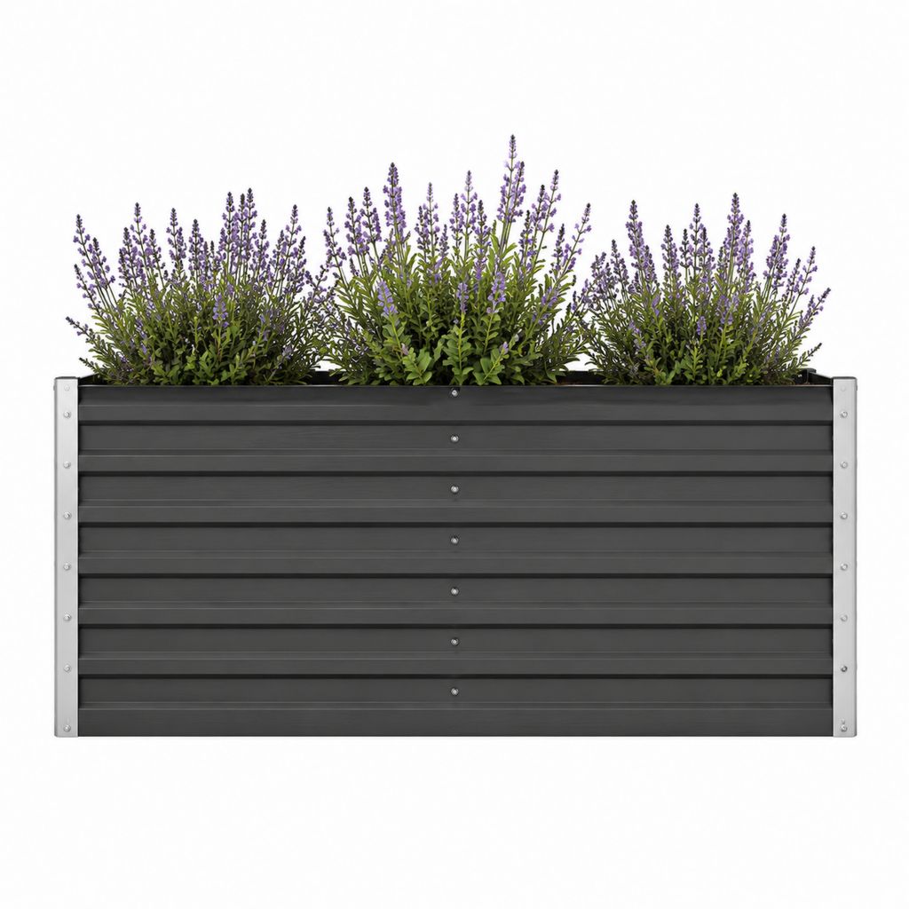 Hochbeet aus verzinktem Stahl schwarz rechteckig 240 x 80 x 77 cm
