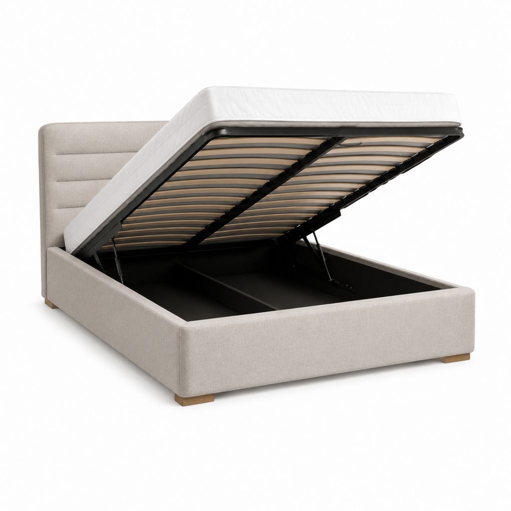 Polsterbett mit Bettkasten 160 x 200 cm Beige Polyester Rechteckig