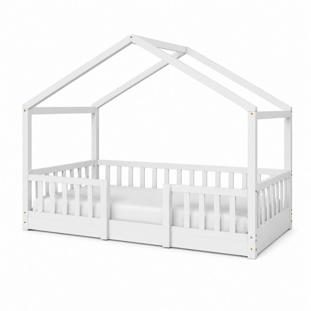 Kinderhausbett Weiß Kiefer Massivholz Hausform 90 x 200 cm