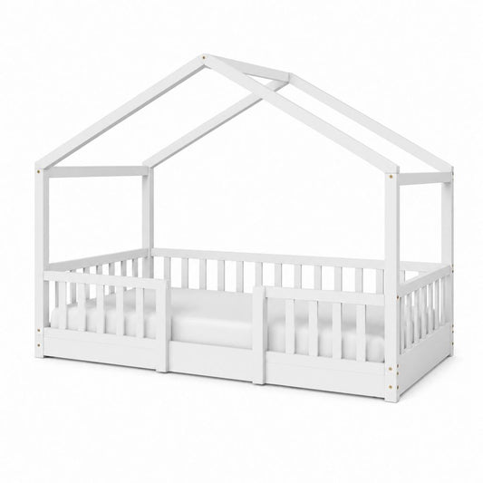 Kinderhausbett Weiß Kiefer Massivholz Hausform 90 x 200 cm